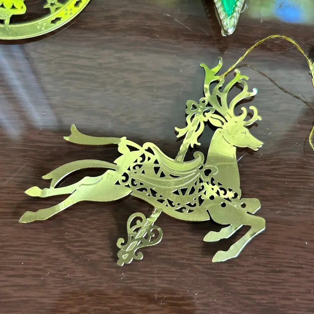 Lot of 7 Vintage Brass-Tone Cutout Christmas Ornaments